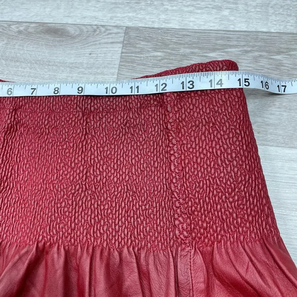 🔥Anthropologie Leifsdottier Smock Drop Waist Mini leather skirt boho coquette